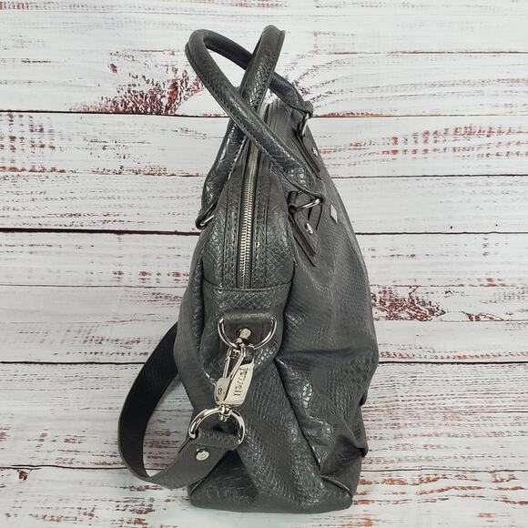 Jewel Gray Large Zip Slouchy Satchel Purse Dual Handle & Strap Shoulder Bag - Picture 5 of 14